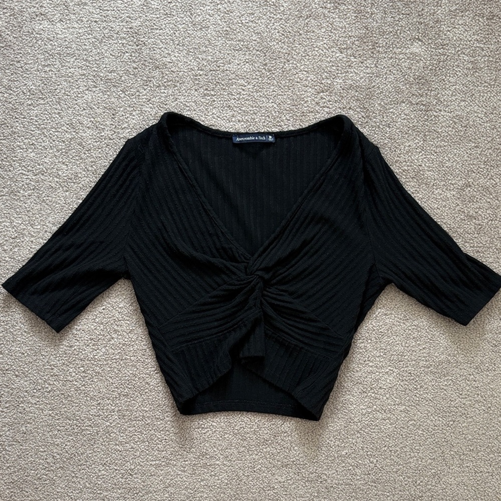 Abercrombie & Fitch Black Ribbed Twist-Front Crop Top
